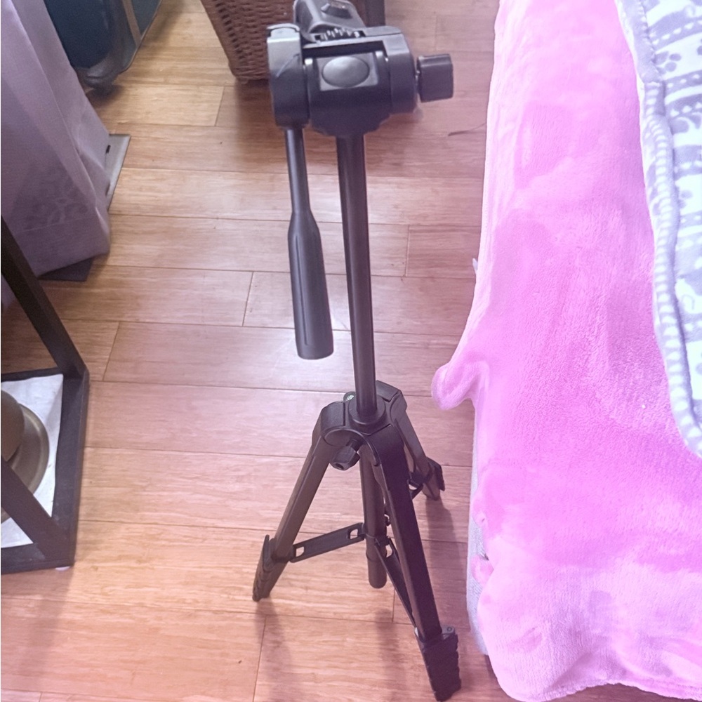 Sturdy Black Video Tripod with Fluid Pan Handle